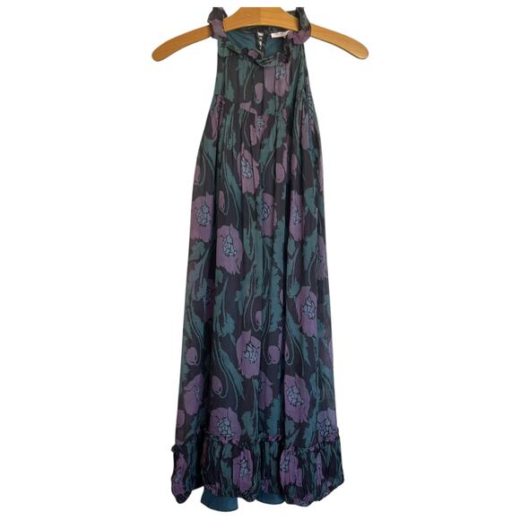 Rebecca Taylor Silk Floral Mini Dress Halter Ruffle A-Line Blue Purple Size 8 - Picture 1 of 10